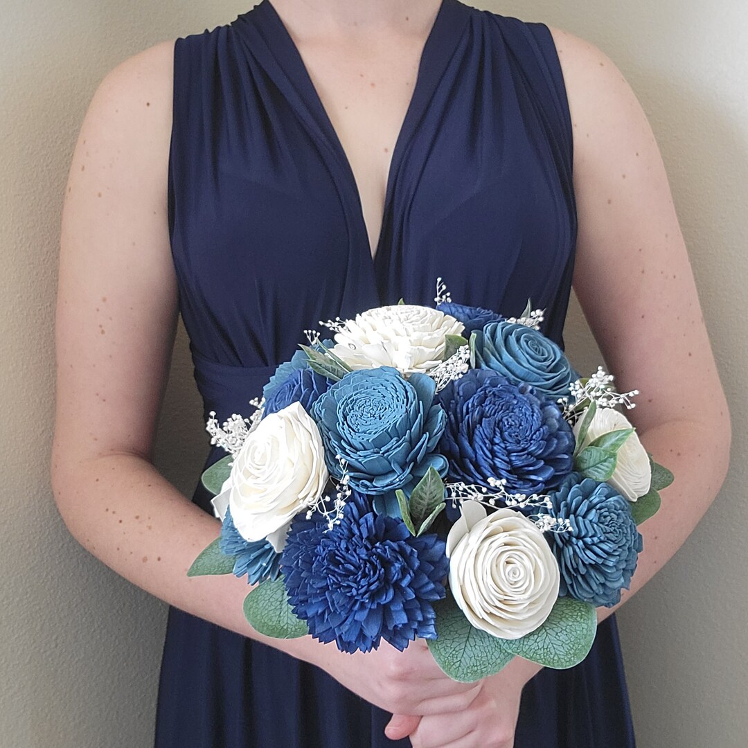 Dusty Blue and Navy Blue Sola Wood Flower Bouquet for Bride and Bridal Party Flowers | MakerPlace by Michaels Dusty Blue and Navy Blue Sola Wood Flower Bouquet for Bride and Bridal Party Flowers | MakerPlace by Michaels